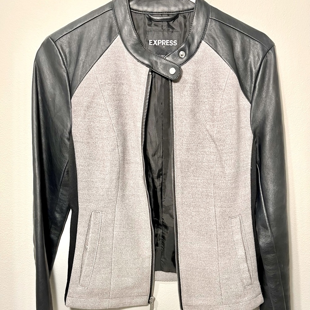 Express Gray and Black Mixed-Media Bomber Jacket